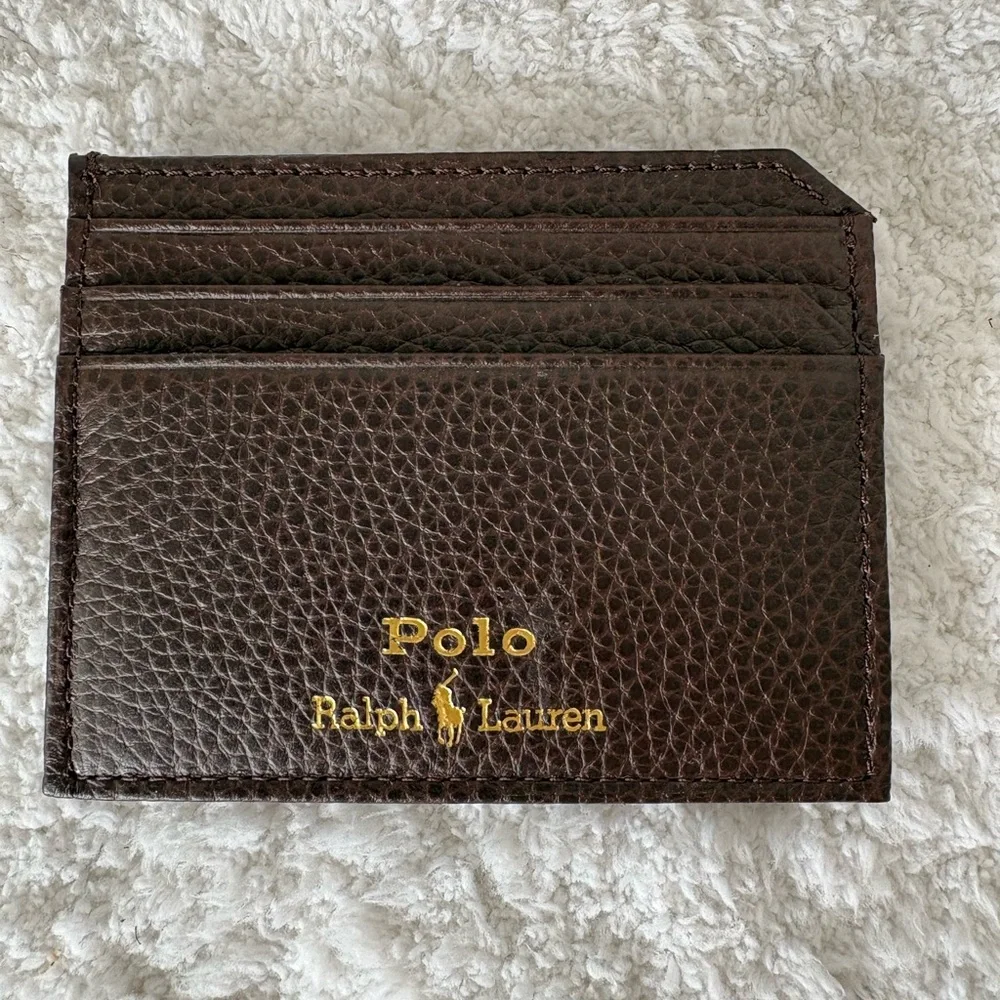 Ralph Lauren Men’s Dark Brown Leather Card Holder with Gold Logo.   NWT
